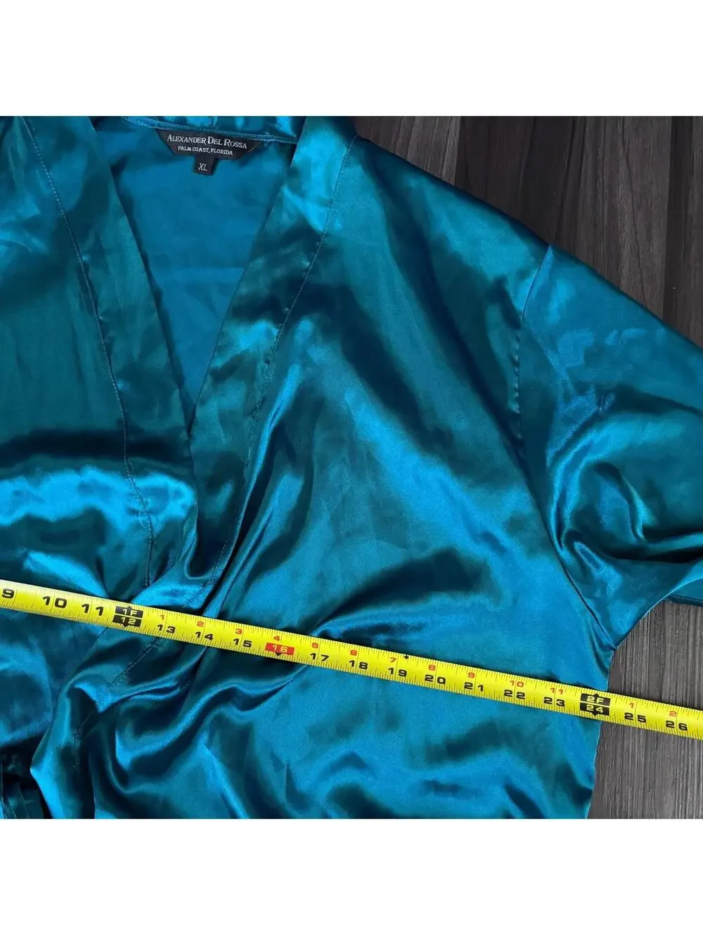 Alexander Del Rossa Satin Robe Teal Blue Long Belt Men's Size XL
